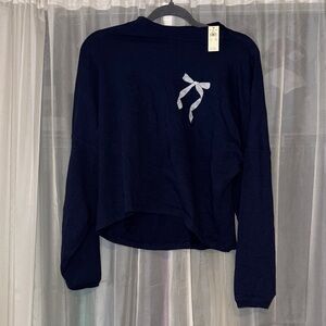 Aerie Navy Long Sleeve Top with Bow Detail
